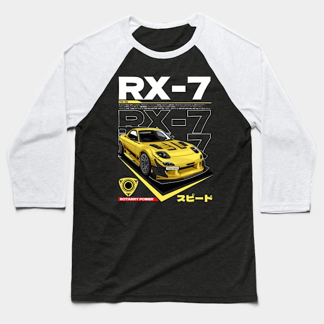 JDM LEGEND MAZDA RX7 FD3S -YELLOW Baseball T-Shirt by HFP_ARTWORK